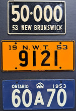 Load image into Gallery viewer, 1953 Wheaties Cereal Premiums Canadian Provincial Metal License Plates x3 ON NWT
