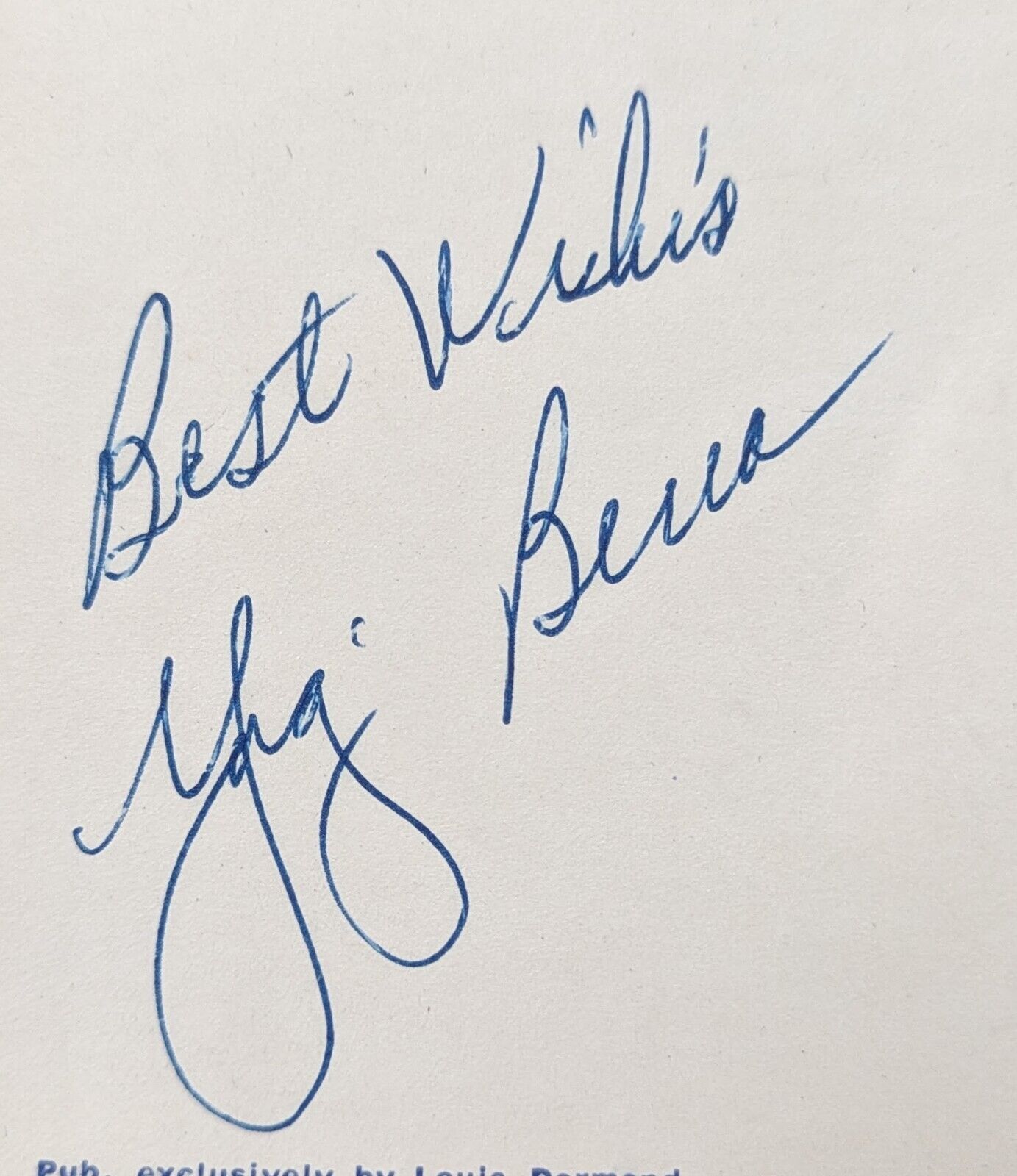 1952 Yogi Berra Autographed Postcard Signed New York Yankees 