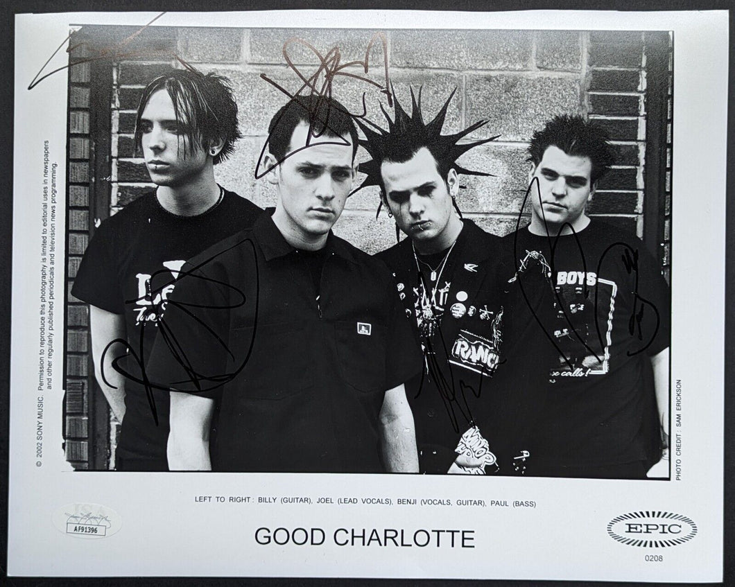 2002 Good Charlotte Band Signed Epic Records Publicity Photo Autographed JSA