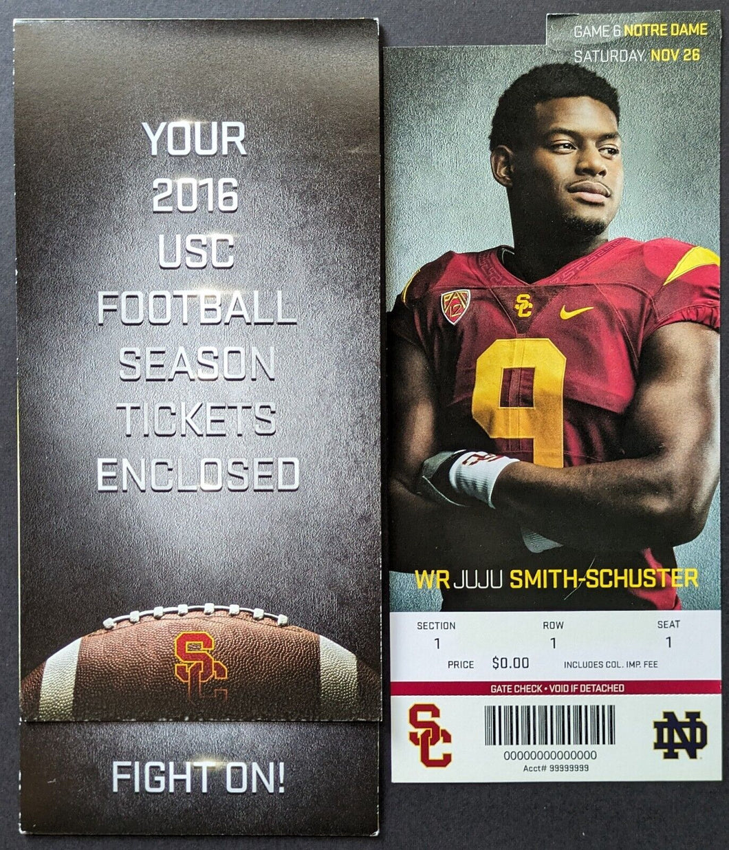 2016 University Southern California USC Trojans Football Proof Tickets + Jacket
