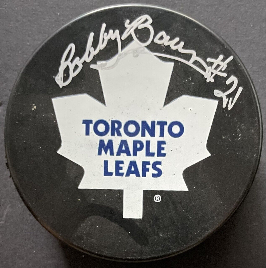 Bobby Baun Autographed Toronto Maple Leafs NHL Hockey Puck Signed