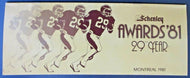 1981 Vintage CFL Football Schenley 29th Anniversary Awards Program