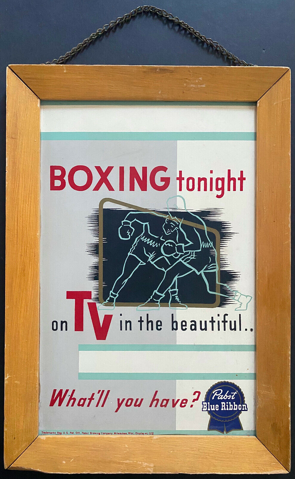1960 Pabst Blue Ribbon PBR Advertising Sign Promoting Brands Boxing Sponsorship