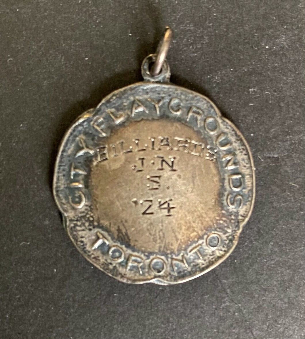 1924 Toronto City Playgrounds Sterling Silver Billiards Medal Vintage