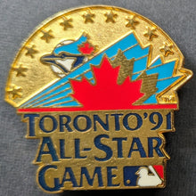 Load image into Gallery viewer, 1991 MLB All-Star Game Press Pin Toronto Blue Jays SkyDome Pinback Button
