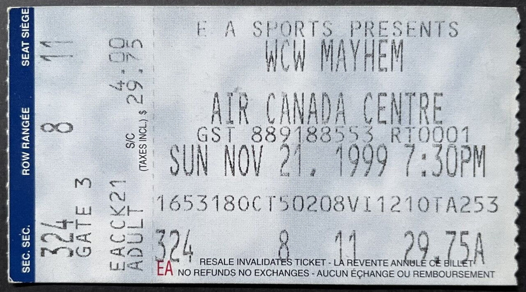 1999 WCW Mayhem Wrestling Ticket Air Canada Centre Bret Hart + Chris Benoit +