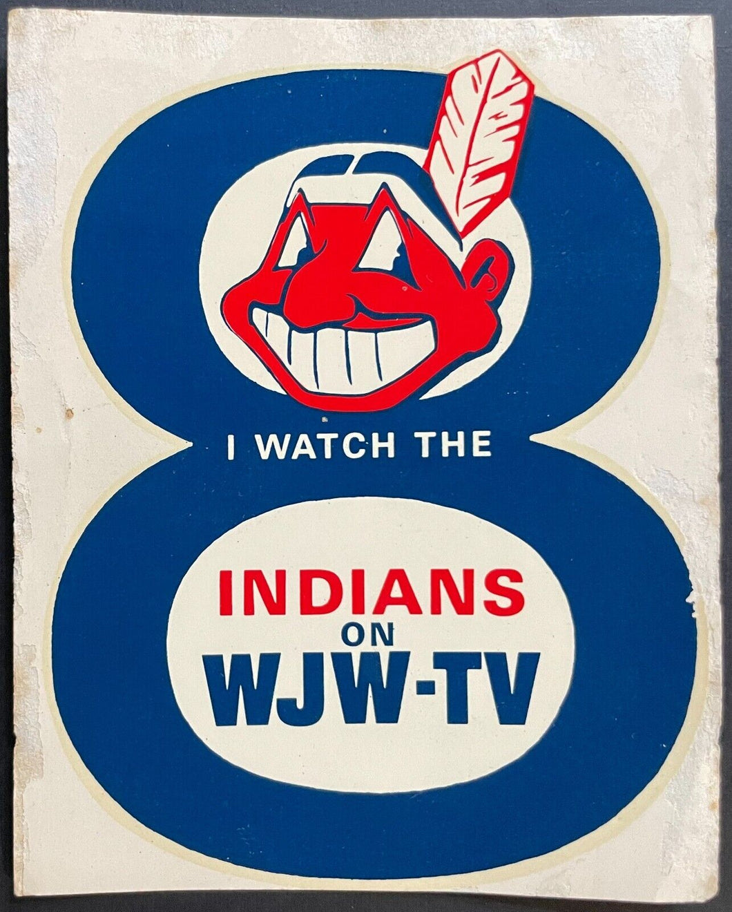 1961 Cleveland Indians Baseball WJW-TV Vintage Decal Channel 8 Chief Wahoo MLB