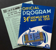 1950 Vintage Indy 500 Auto Racing Program, Ticket + Starting Grid Position Guide