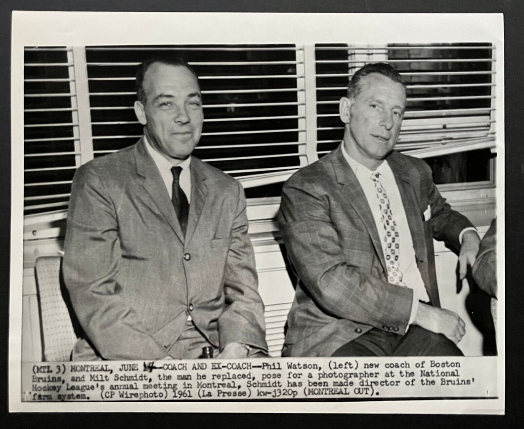 1961 Boston Bruins NHL Hockey Press Photo Milt Schmidt +Phil Watson Coaches