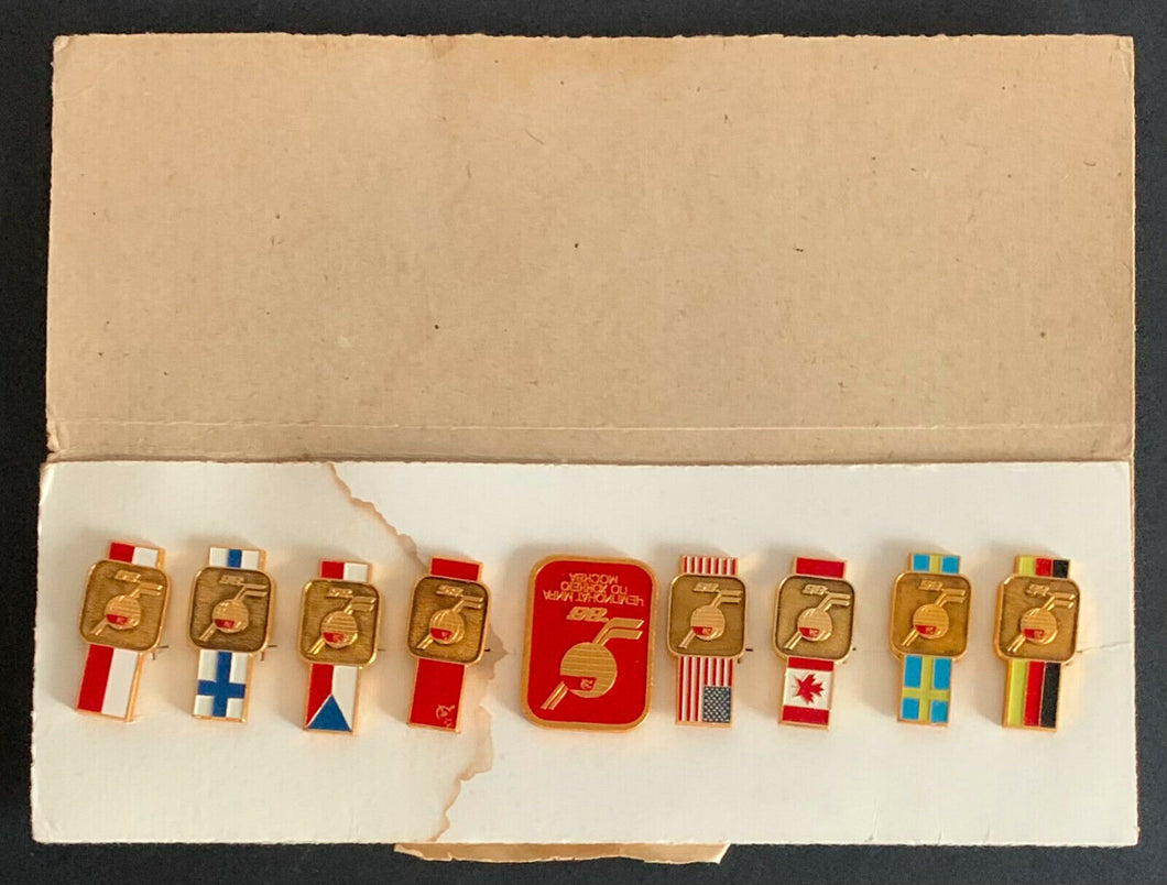 1986 World Ice Hockey Championship Full Set Team Pins Moscow Soviet Union Wins