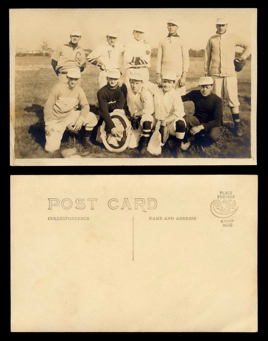 1900's Baseball Team Postcard Sponsored Minerva Paint Old Photo VTG Historic