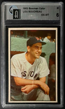 Load image into Gallery viewer, Lou Boudreau Red Sox HOF 1953 Bowman Baseball Card Global Authentication Graded
