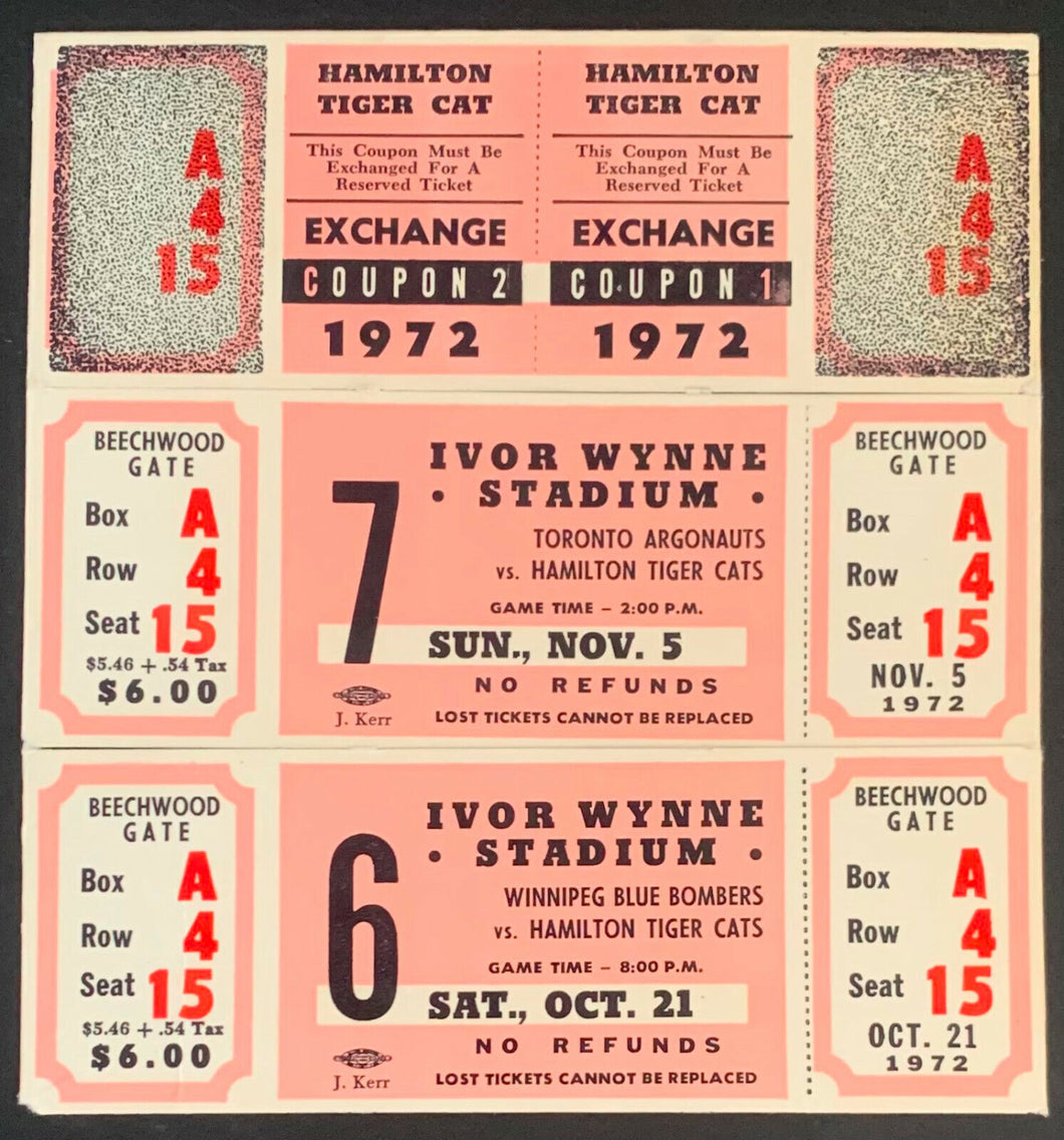 1972 CFL Football Ivor Wynne Stadium Unused Ticket Lot x2 + 1 Playoff Voucher