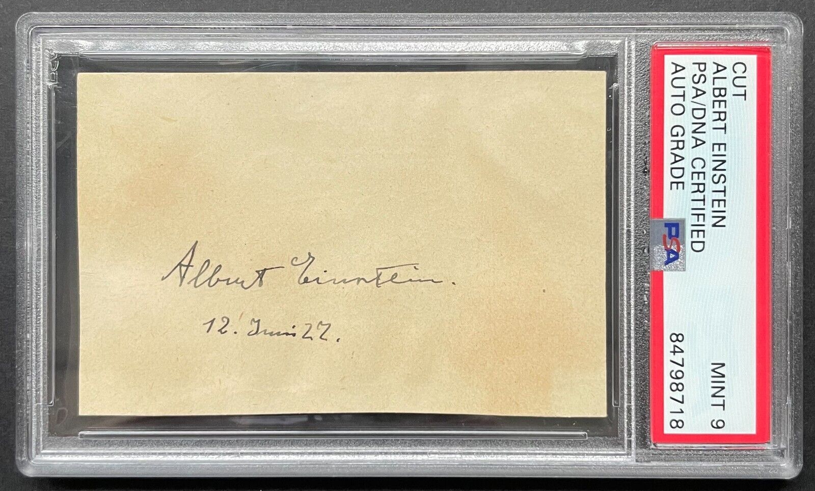 Albert Einstein Signed Cut Autographed Slabbed Graded PSA MINT 9