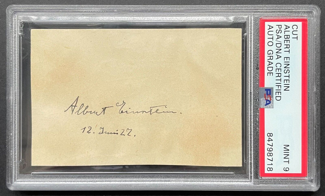 Albert Einstein Signed Cut Autographed Slabbed Graded PSA MINT 9 Rare Autograph