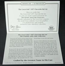 Load image into Gallery viewer, 1957 Coca Cola Chevrolet Bel Air Die Cast Metal Car Matchbox Collectibles 1:43
