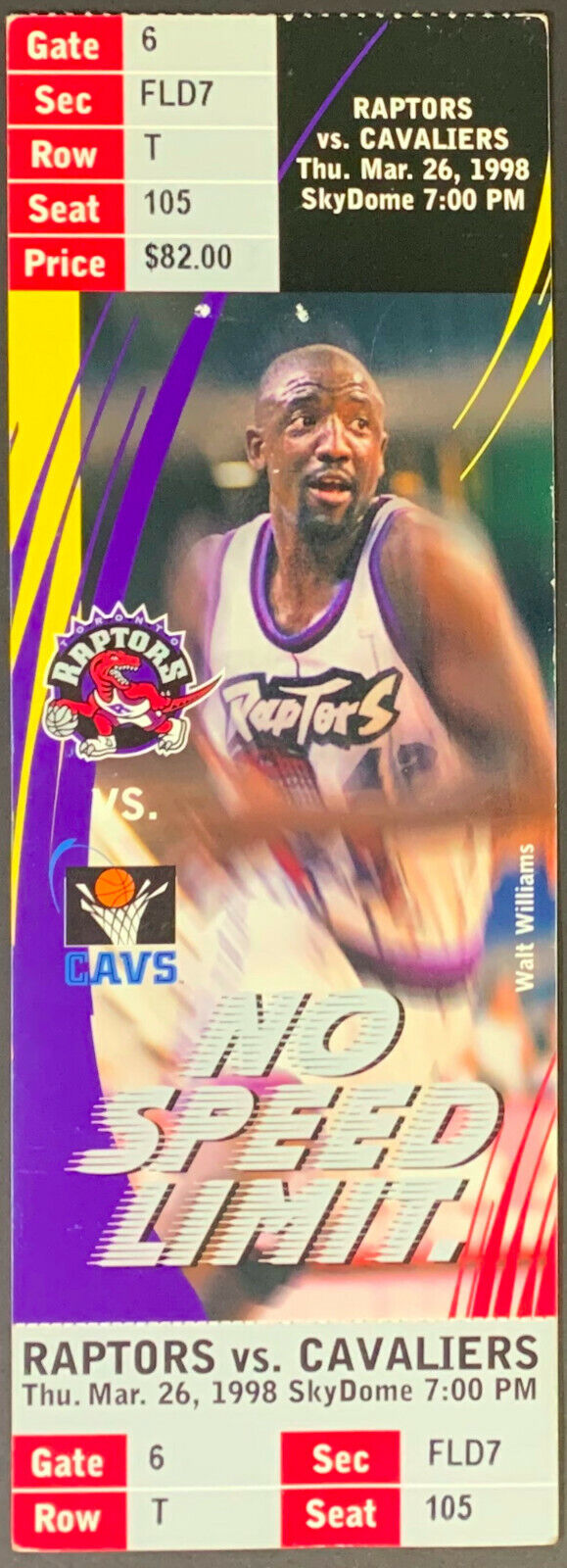1998 SkyDome Toronto Raptors v Cavaliers NBA Basketball Ticket Walt Williams