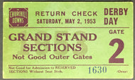 1953 Kentucky Derby Admission Ticket Horse Racing Dark Star Native Dancer VTG