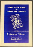 1954 Ontario Sports Writers Celebrity Vintage Toronto Dinner Menu Program