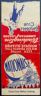 1950 MLB A.L Washington Nationals Schedule Matchbook Matches + Sticker