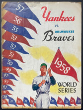Load image into Gallery viewer, 1958 New York Yankees v Milwaukee Braves MLB World Series Baseball Program Vtg
