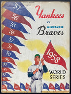 1958 New York Yankees v Milwaukee Braves MLB World Series Baseball Program Vtg