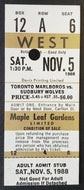 1988 Maple Leaf Gardens OHA Major Jr A Unused Ticket Toronto vs Sudbury Hockey