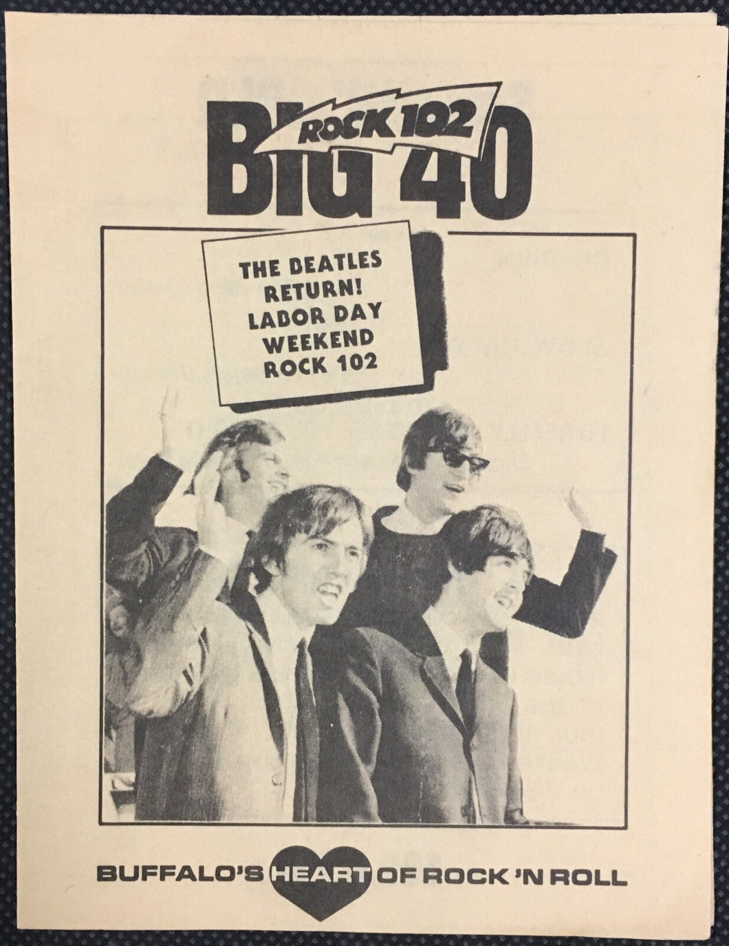 1986 Buffalos Rock 102 Big 40 FM Radio Chart Beatles Return Music Fab 4 Lennon