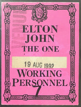 Load image into Gallery viewer, 1992 Elton John The One Tour Working Personnel Backstage Pass Vintage Music
