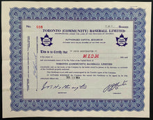 Load image into Gallery viewer, 1964 Toronto Maple Leafs Baseball Club Share Certificate International League
