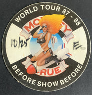 1987/88 Motley Crue World Tour Before Show Backstage Pass Vintage Music