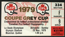 Load image into Gallery viewer, 1979 CFL Grey Cup Ticket Olympic Stadium Montreal Alouettes Edmonton Eskimos
