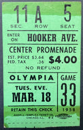 1958 Detroit Red Wings Toronto Maple Leafs Hockey Ticket Stub Howe Goal Sawchuk