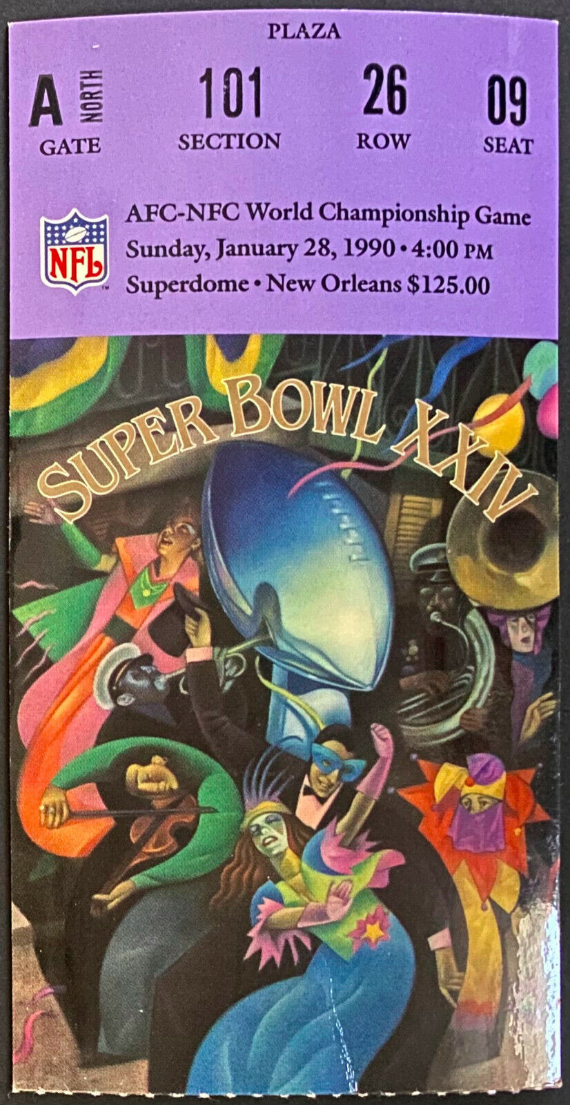 1990 NFL Football Super Bowl XXIV Ticket San Francisco 49ers Beat Denver Broncos