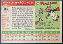 Load image into Gallery viewer, 1955 Topps Baseball #91 Milt Bolling Boston Red Sox Vintage MLB Card
