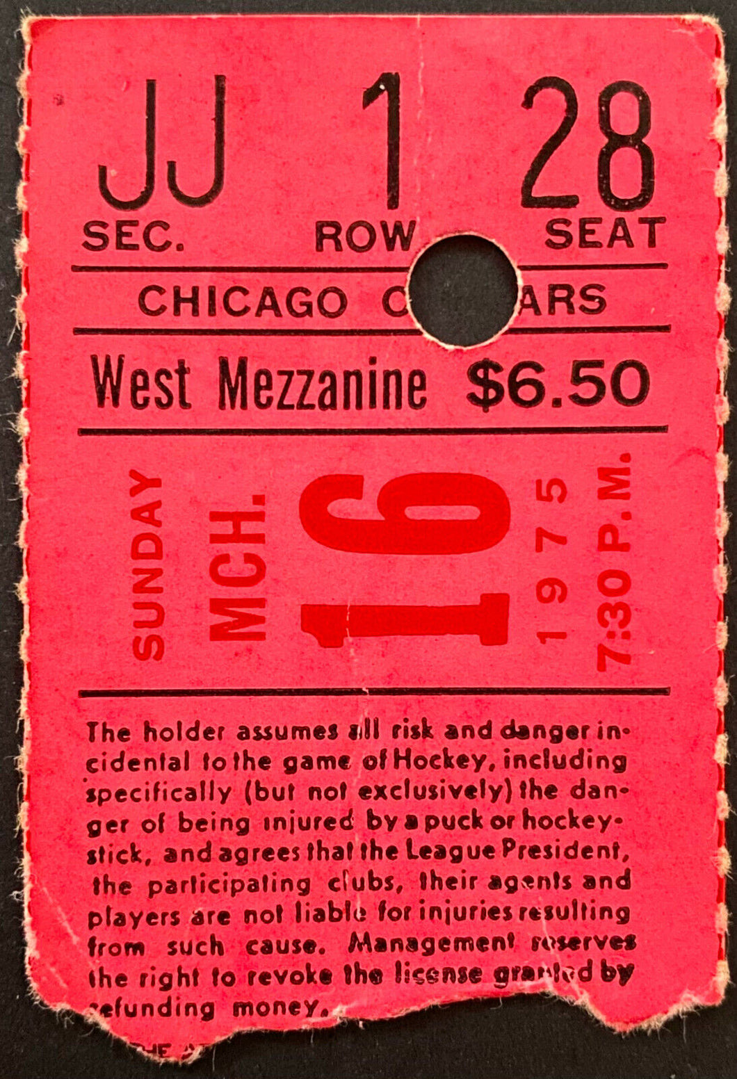 1975 WHA Hockey Ticket Chicago Cougars Last Season vs San Diego Mariners