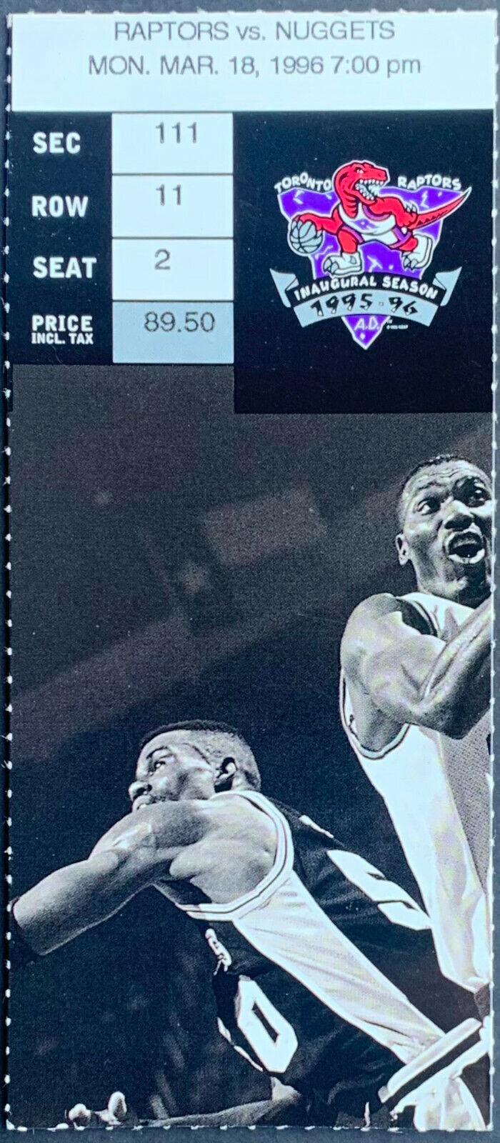 1996 Toronto Raptors NBA Inaugural Season Ticket Denver Nuggets Basketball