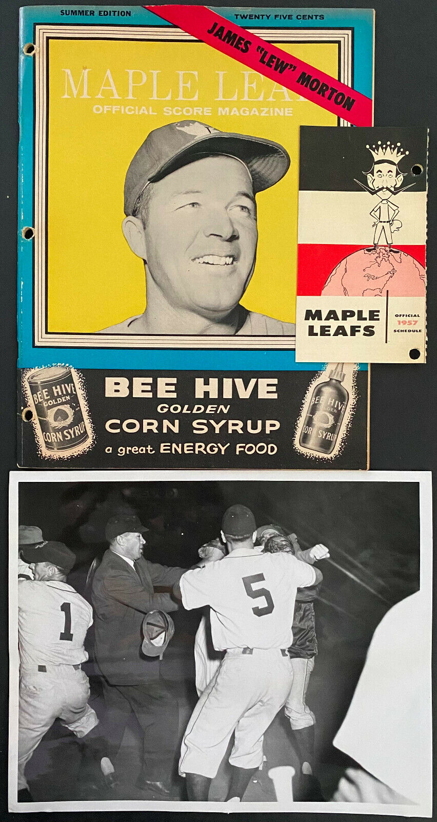 1957 Toronto Maple Leaf Baseball International League Type 1 Photo + Schedule +