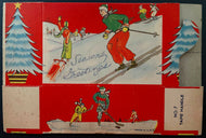 Early 1900's Folding Christmas Gift Box Winter Sports Scene Hockey Vtg Antique