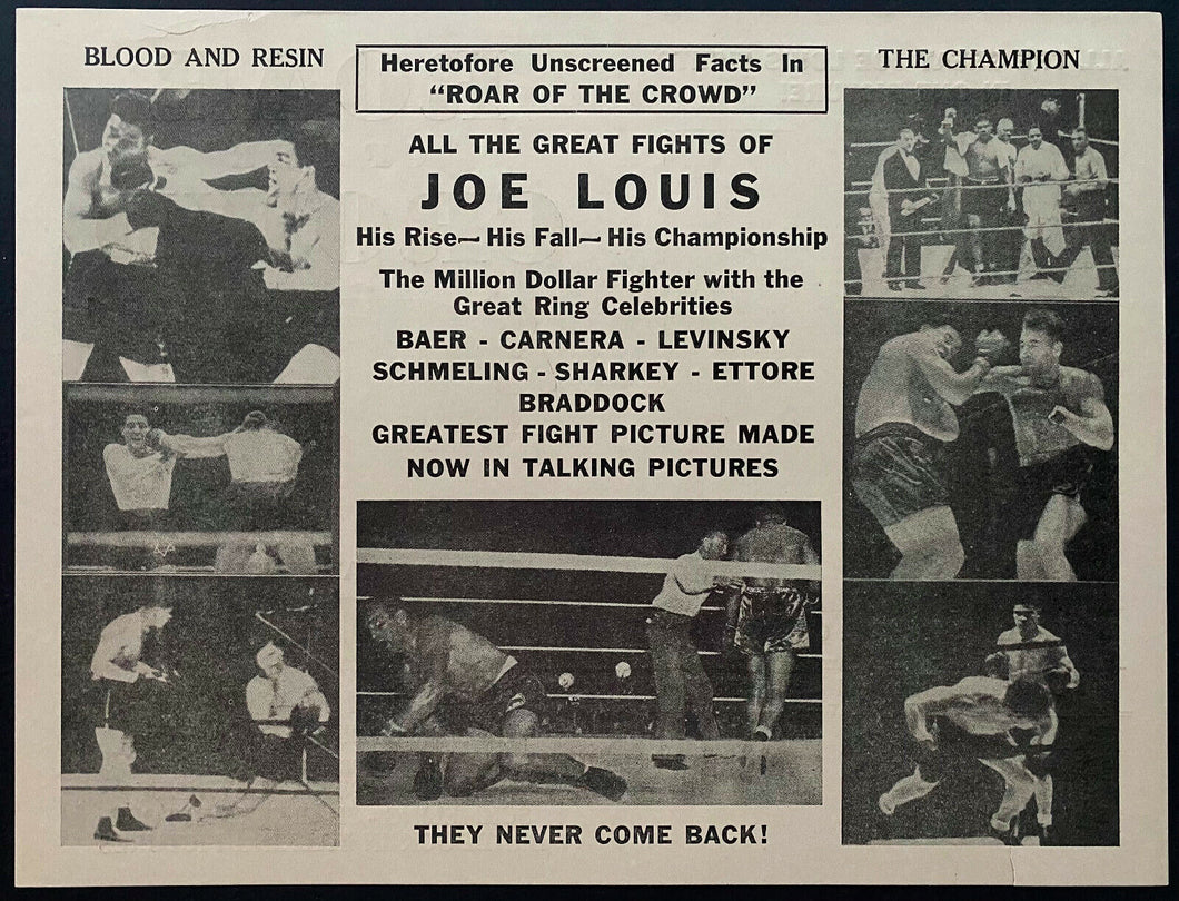 Joe Louis Boxing Film 2 Sided Promo Poster Featuring All The Great Fights VTG