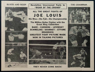 Joe Louis Boxing Film 2 Sided Promo Poster Featuring All The Great Fights VTG