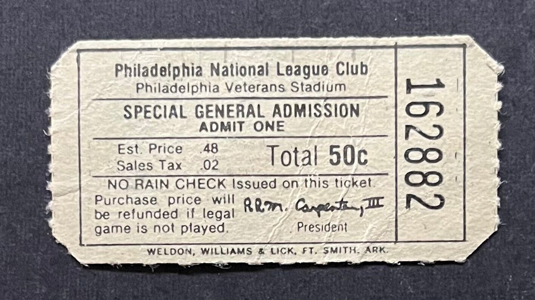 1970's Philadelphia Phillies MLB Baseball Bleacher Ticket Veterans Stadium