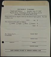 1957 Toronto Maple Leaf Baseball Club Envelope Game Order Form Detroit Tigers