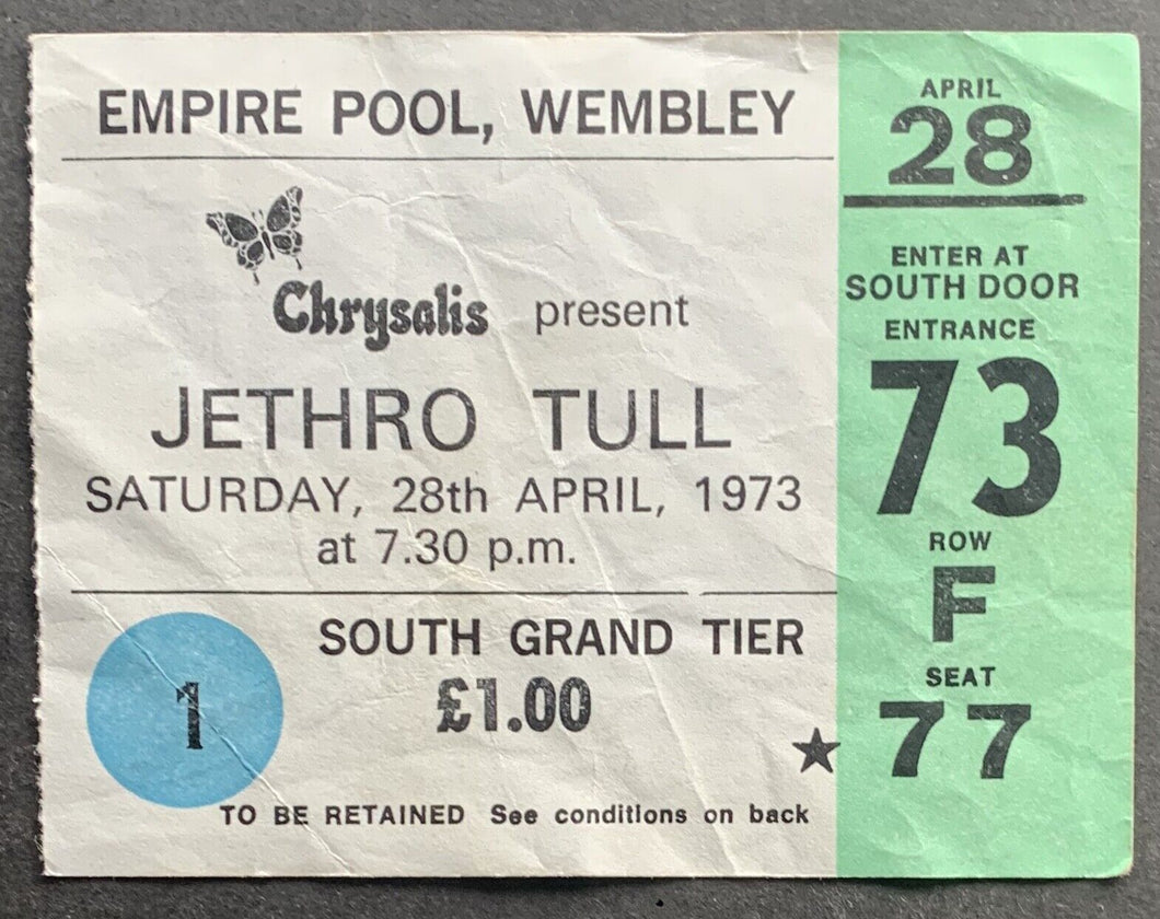 1973 Empire Pool Jethro Tull Wembley Concert ticket Rare Postponed Show