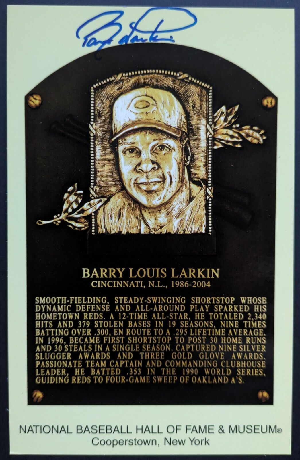 Barry Larkin Signed Hall Of Fame Autographed Postcard Cincinnati Reds MLB COA
