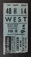 1962 Vintage Chubby Checker Ticket Stub Toronto Maple Leaf Gardens The Twist
