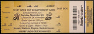 2013 CFL Football 101st Grey Cup Ticket Saskatchewan Roughriders vs Tiger Cats