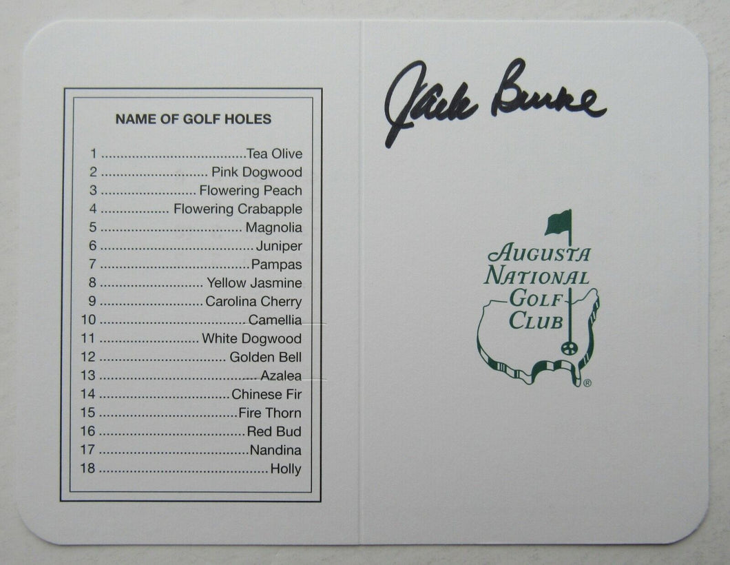 1998 Masters Champion Jack Burke Jr Autographed Augusta National Club Scorecard