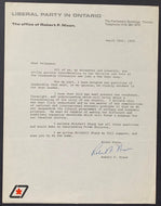 March 28 1968 Robert Nixon Signed Letter Ontario Liberal Party Leader