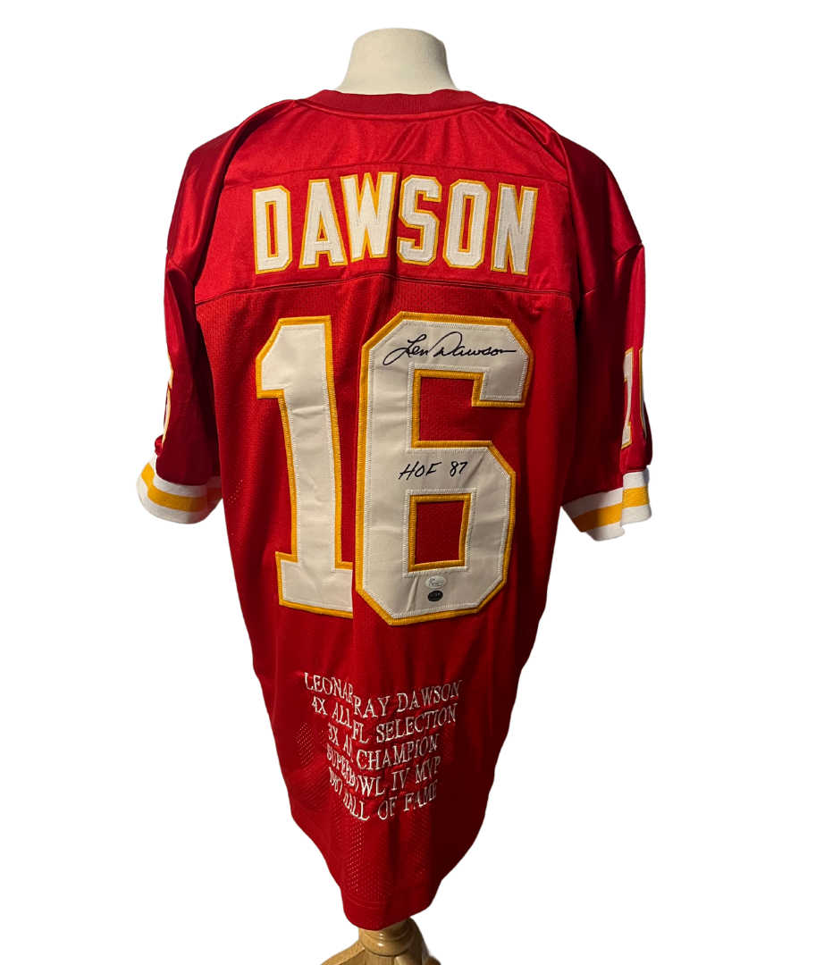 Len Dawson Signed Custom Kansas City Chiefs Display Jersey Autographed Glory Days Sports